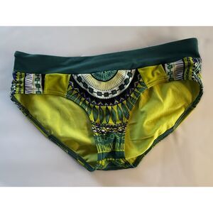 prAna Bikini Bottom Boho Geometric Medallion Print Green Yellow Low Rise Swim Sm